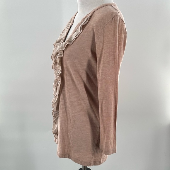 Ann Tylor loft top S pink mauve split v-neck button down ruffle 3/4 sleeve - Picture 7 of 10